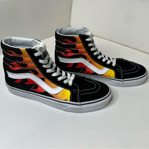 Vans Sk8 High Shoe Lifestyle Original Icon Men’s 6.5 Flames Black Unisex - Picture 1 of 14